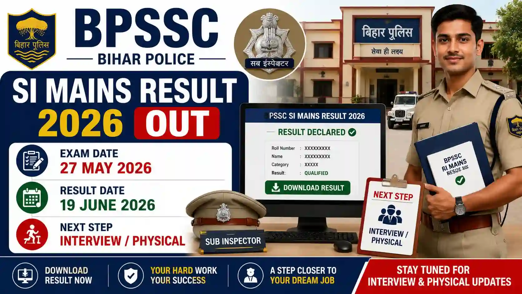 BPSSC Bihar Police Sub Inspector SI Mains Result 2026